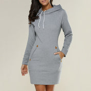 Fleece Oversized Hoodie Mini Dress with Pockets for Women