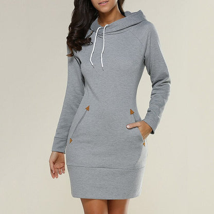 Fleece Oversized Hoodie Mini Jurk met Zakken voor Dames