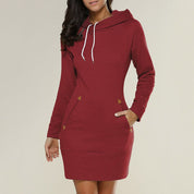 Fleece Oversized Hoodie Mini Dress with Pockets for Women