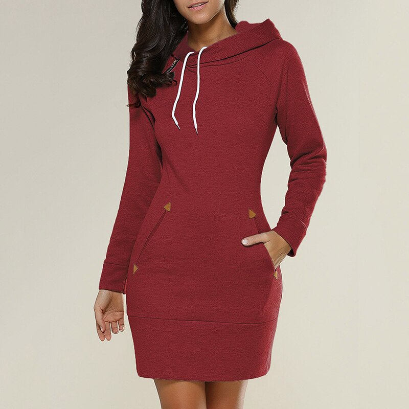 Fleece Oversized Hoodie Mini Jurk met Zakken voor Dames
