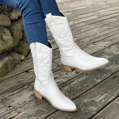 Cowboylaarzen voor Dames Halfhoog met Rits Puntneus en Lage Hak