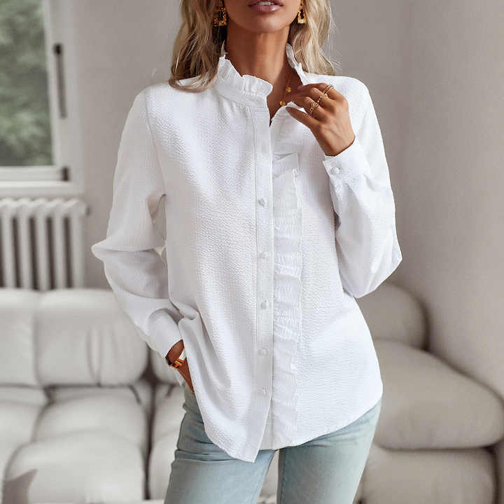 Jamie - Blouse with ruffles and stand-up collar