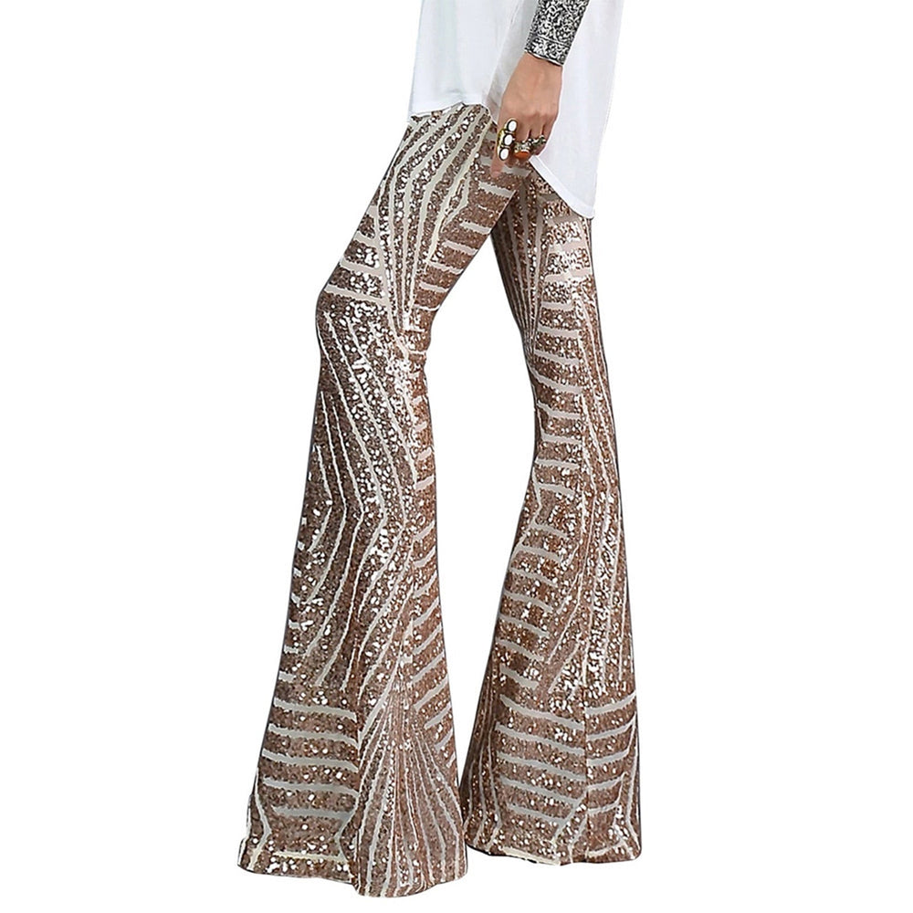 Festive Flared Pants with Geometric Sequin Print