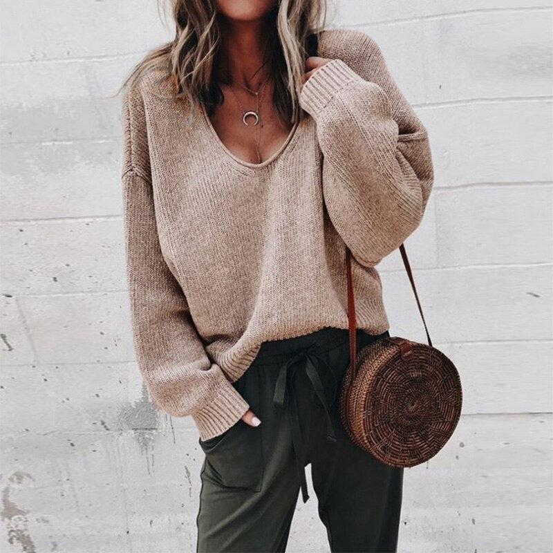 Oversized Dames Trui met Diepe V-hals