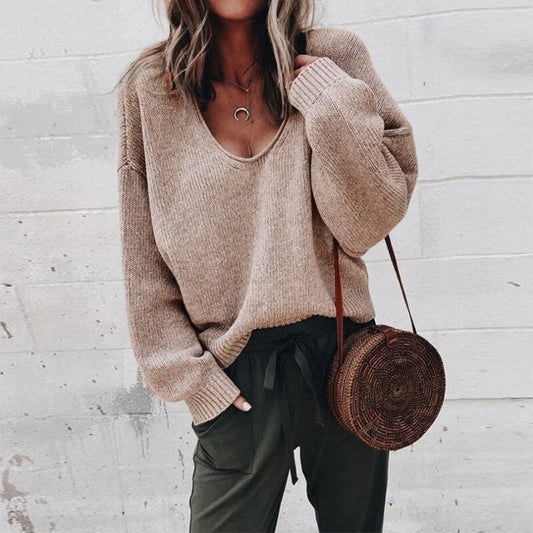 Oversized Dames Trui met Diepe V-hals