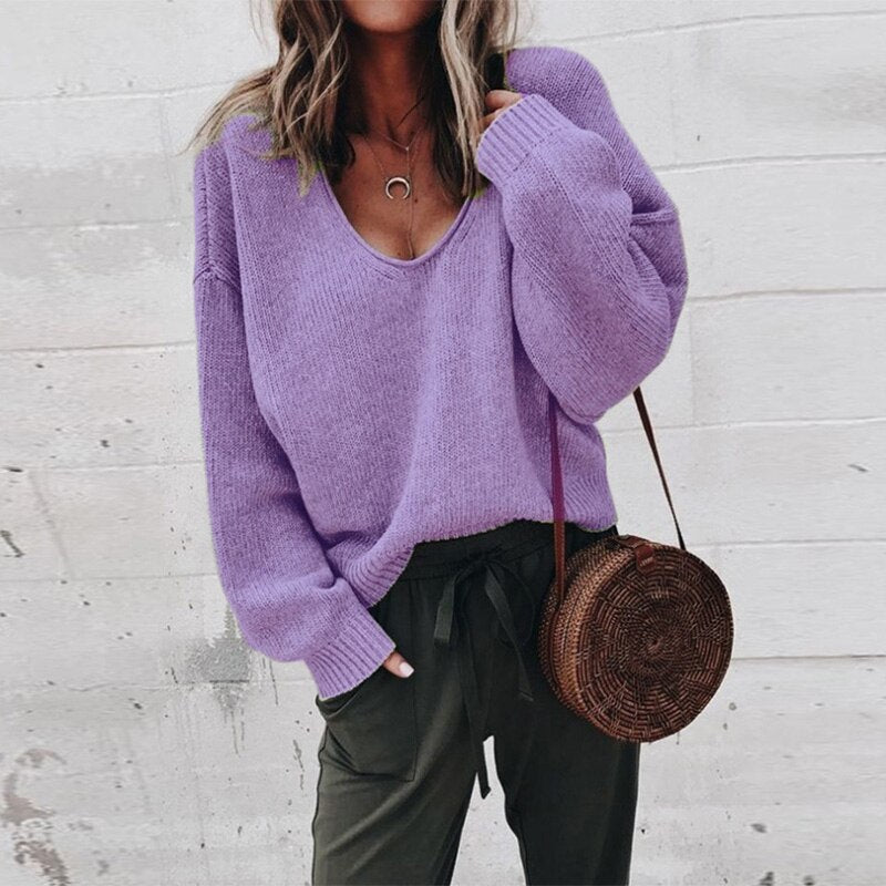 Oversized Dames Trui met Diepe V-hals