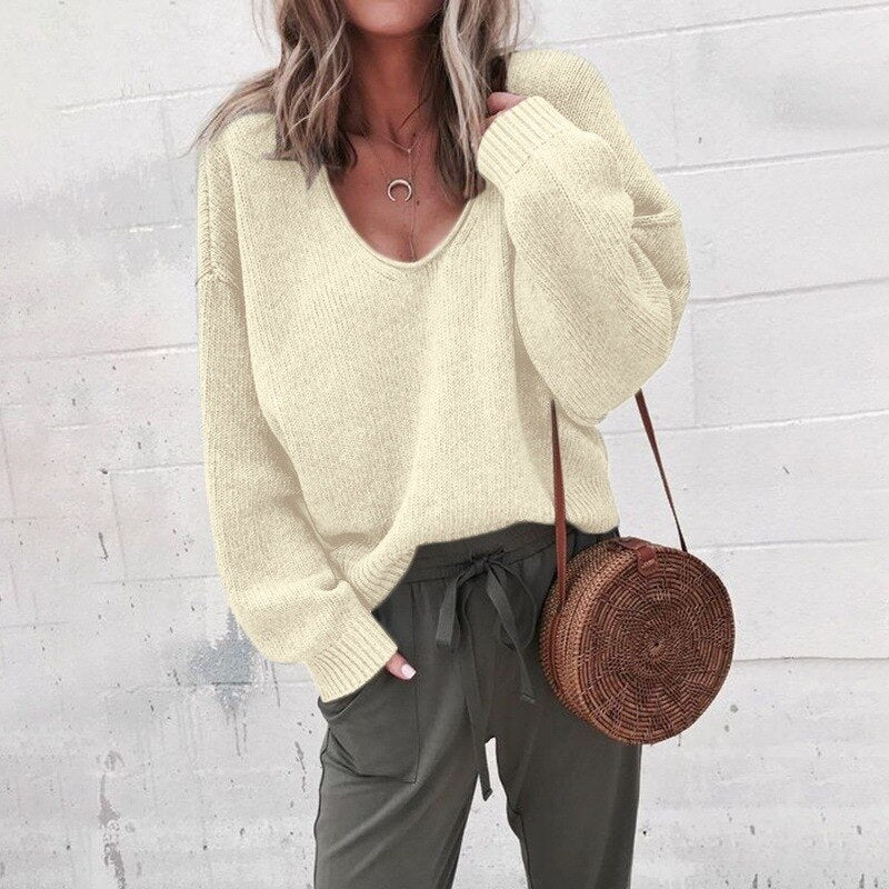 Oversized Dames Trui met Diepe V-hals
