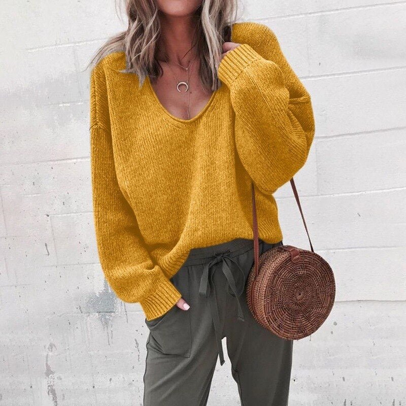 Oversized Dames Trui met Diepe V-hals