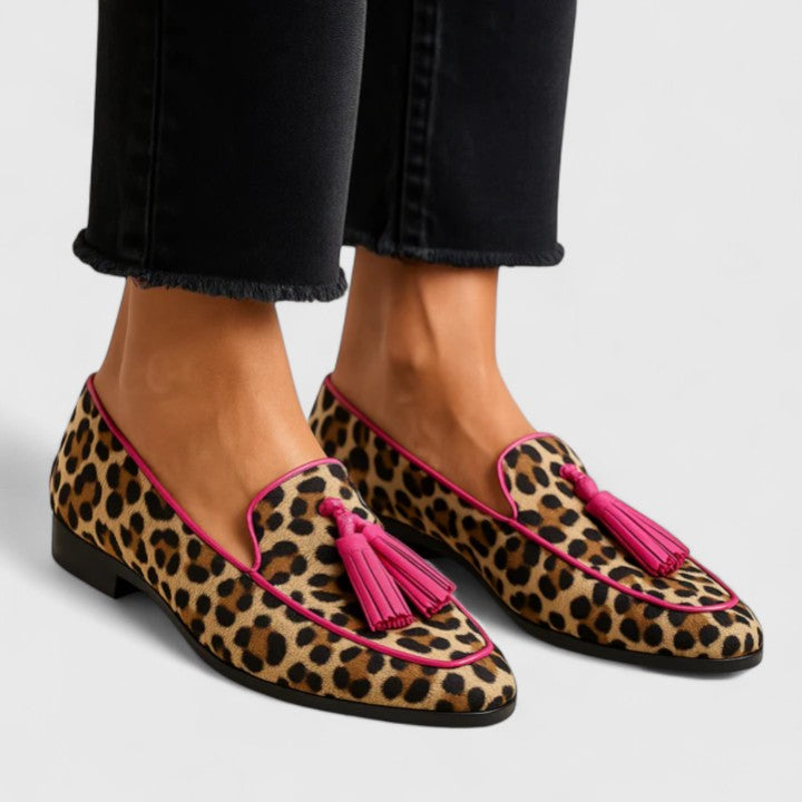 Dames Orthopedische Loafers met Panterprint en Kwastjes