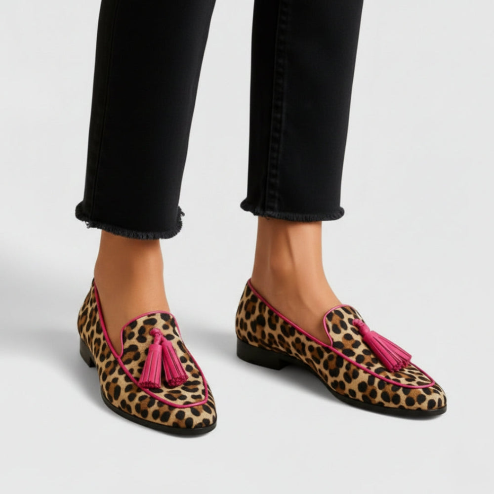 Dames Orthopedische Loafers met Panterprint en Kwastjes