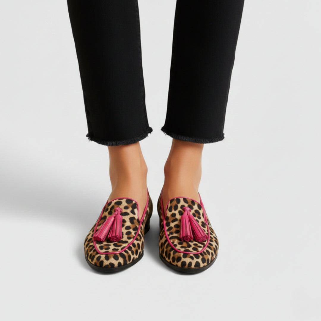 Dames Orthopedische Loafers met Panterprint en Kwastjes