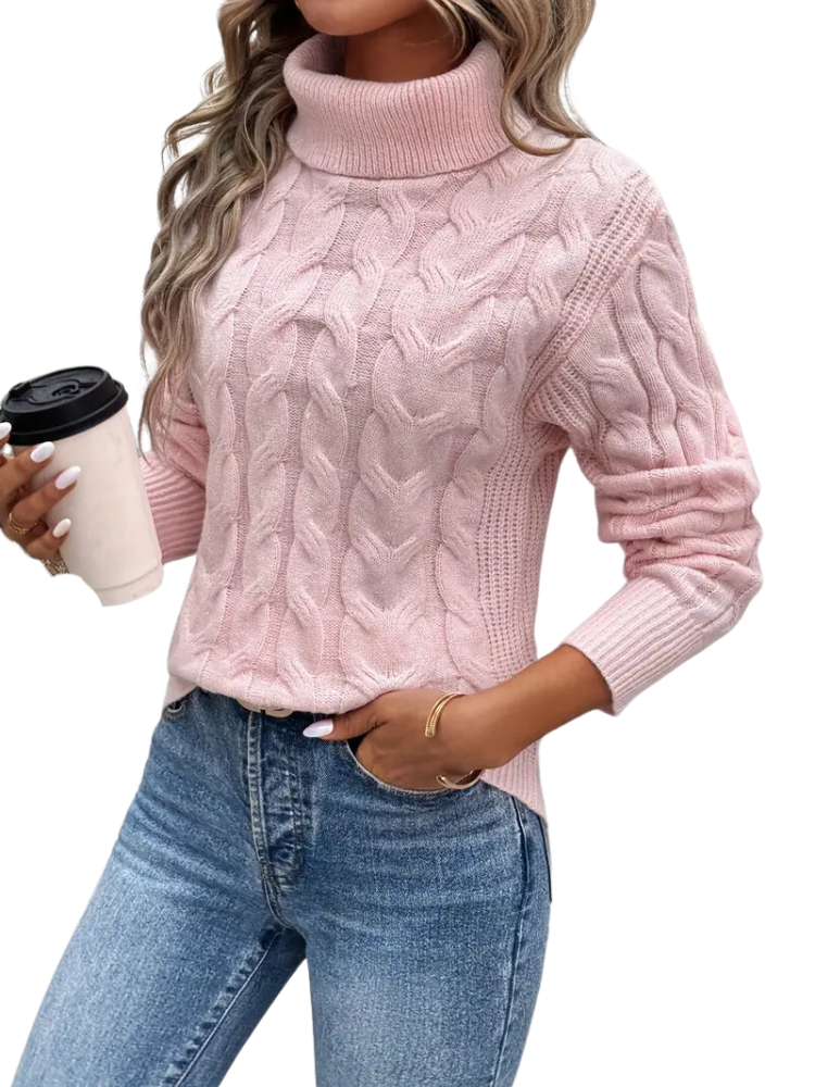 Knitted Cable Sweater for Women | Turtleneck