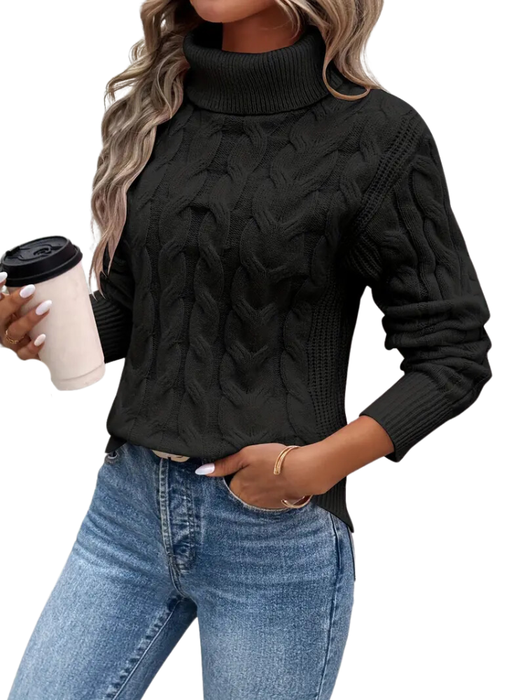 Knitted Cable Sweater for Women | Turtleneck