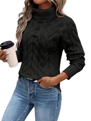 Knitted Cable Sweater for Women | Turtleneck