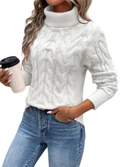 Knitted Cable Sweater for Women | Turtleneck