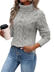 Knitted Cable Sweater for Women | Turtleneck