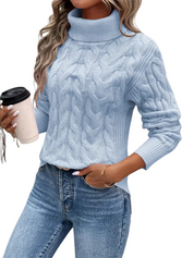 Knitted Cable Sweater for Women | Turtleneck