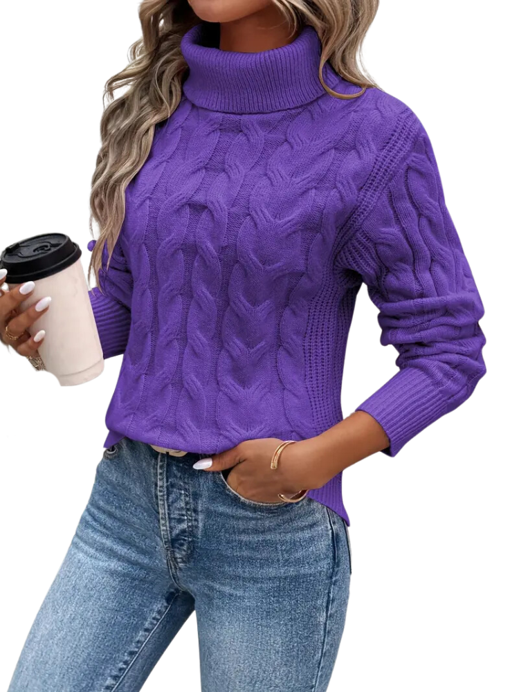 Knitted Cable Sweater for Women | Turtleneck