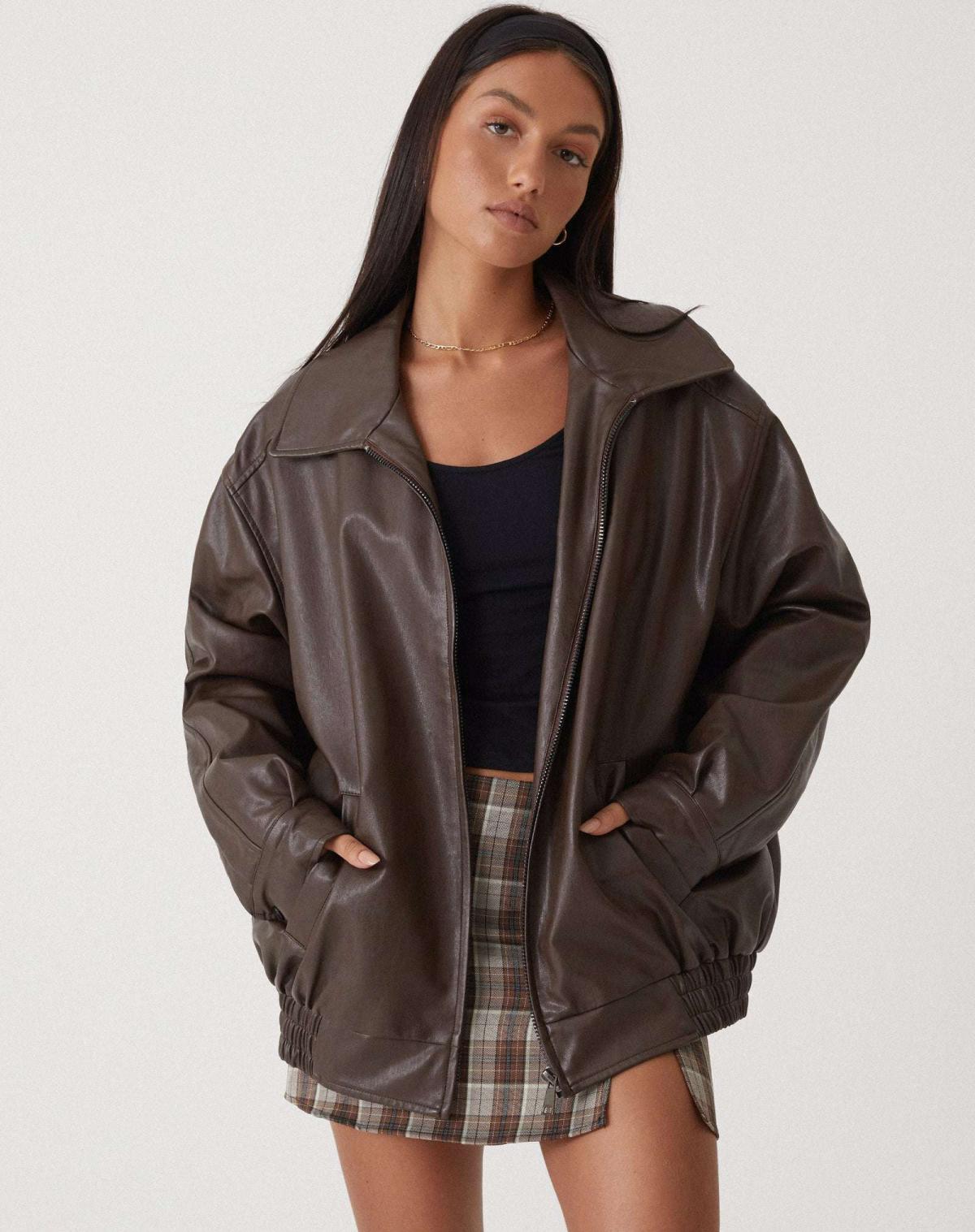 Oversized Leren Jack dames met rits