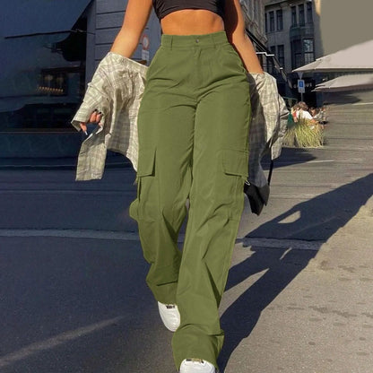 Dames Hoge Taille Cargo Broek Met Zakken