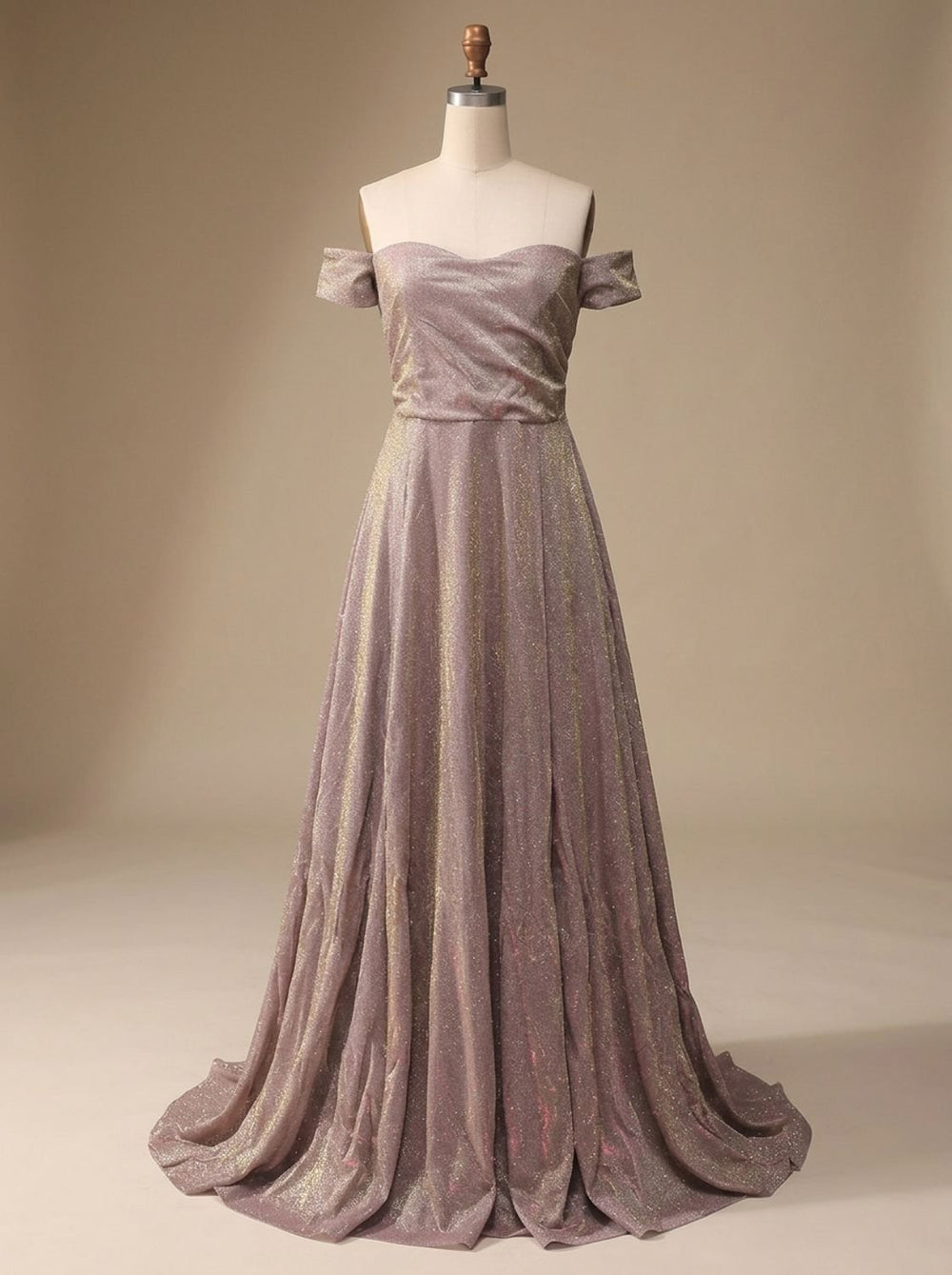 Women's Off-Shoulder Glitter A-Line Formal Wedding Guest Gown