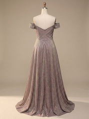 Women's Off-Shoulder Glitter A-Line Formal Wedding Guest Gown