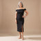 Dames Feestelijke Glitter Midi Jurk met Split en Off-Shoulder