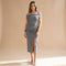 Dames Feestelijke Glitter Midi Jurk met Split en Off-Shoulder