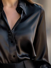 Dames Chique Satijnlook Blouse met Klassieke Kraag en Knopen