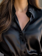 Dames Chique Satijnlook Blouse met Klassieke Kraag en Knopen