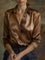 Dames Chique Satijnlook Blouse met Klassieke Kraag en Knopen