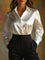 Dames Chique Satijnlook Blouse met Klassieke Kraag en Knopen