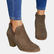 Women's Suede Block-Heel Side-Zip Ankle Boots