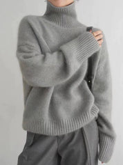 Pull col roulé oversize femme en tissu tricoté doux