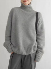 Pull col roulé oversize femme en tissu tricoté doux