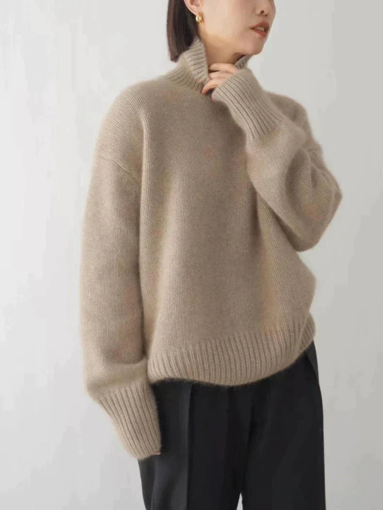 Pull col roulé oversize femme en tissu tricoté doux