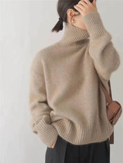 Pull col roulé oversize femme en tissu tricoté doux