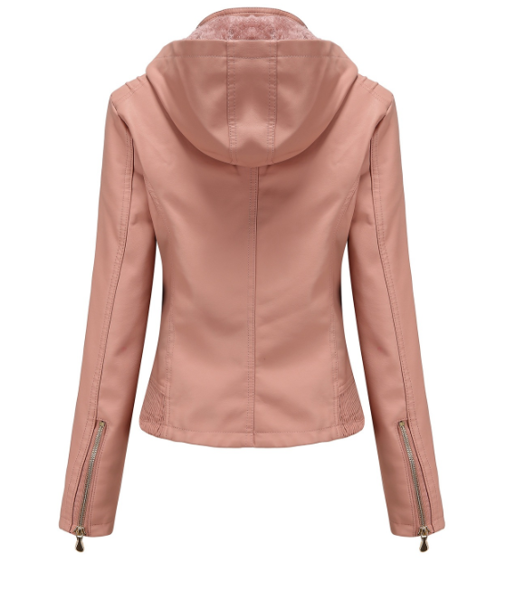 Leren Dames Jas met Afneembare Capuchon en Rits