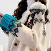 Knitted Winter Vest with Buttons Fleece Collar and Pockets for Women