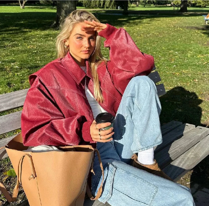 Zara - Oversized rode leren jas