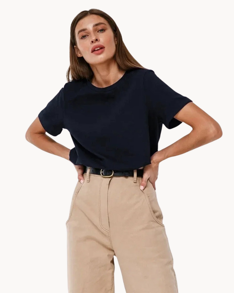 Casual Dames T Shirt met Tijdloos Design en Ronde Hals