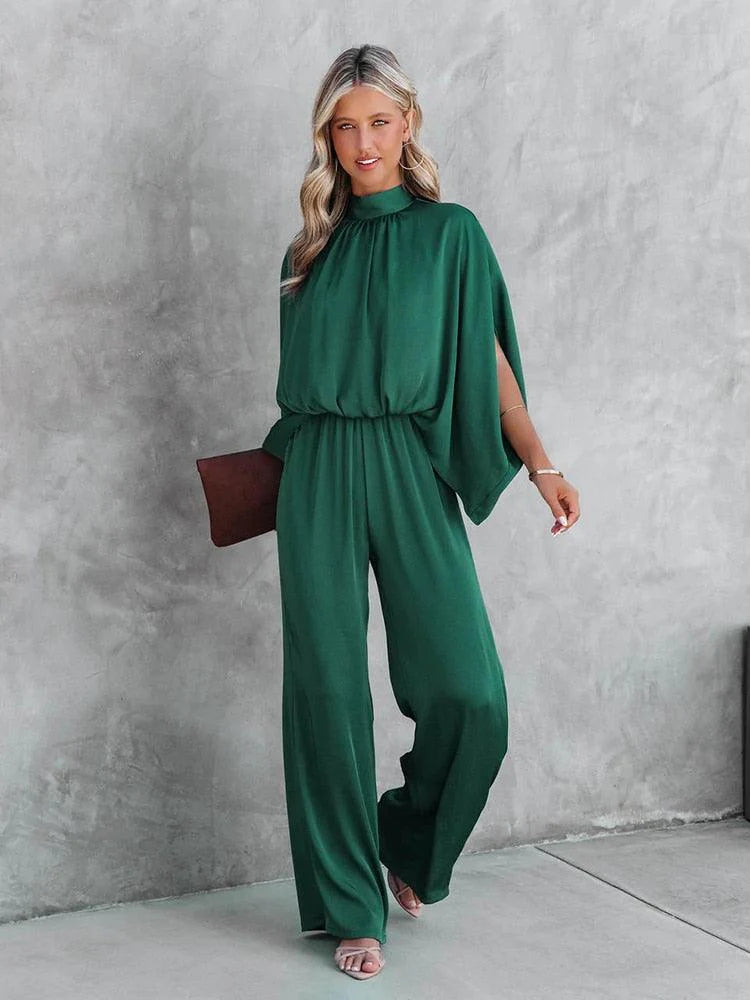 Elegante Dames Jumpsuit met Schouder Split en Wijde Pijpen